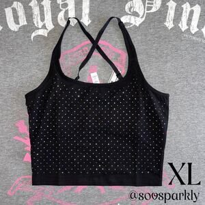 VS PINK Pure Black All Over Rhinestone Bling Built In Bra Square Neck Tank Top